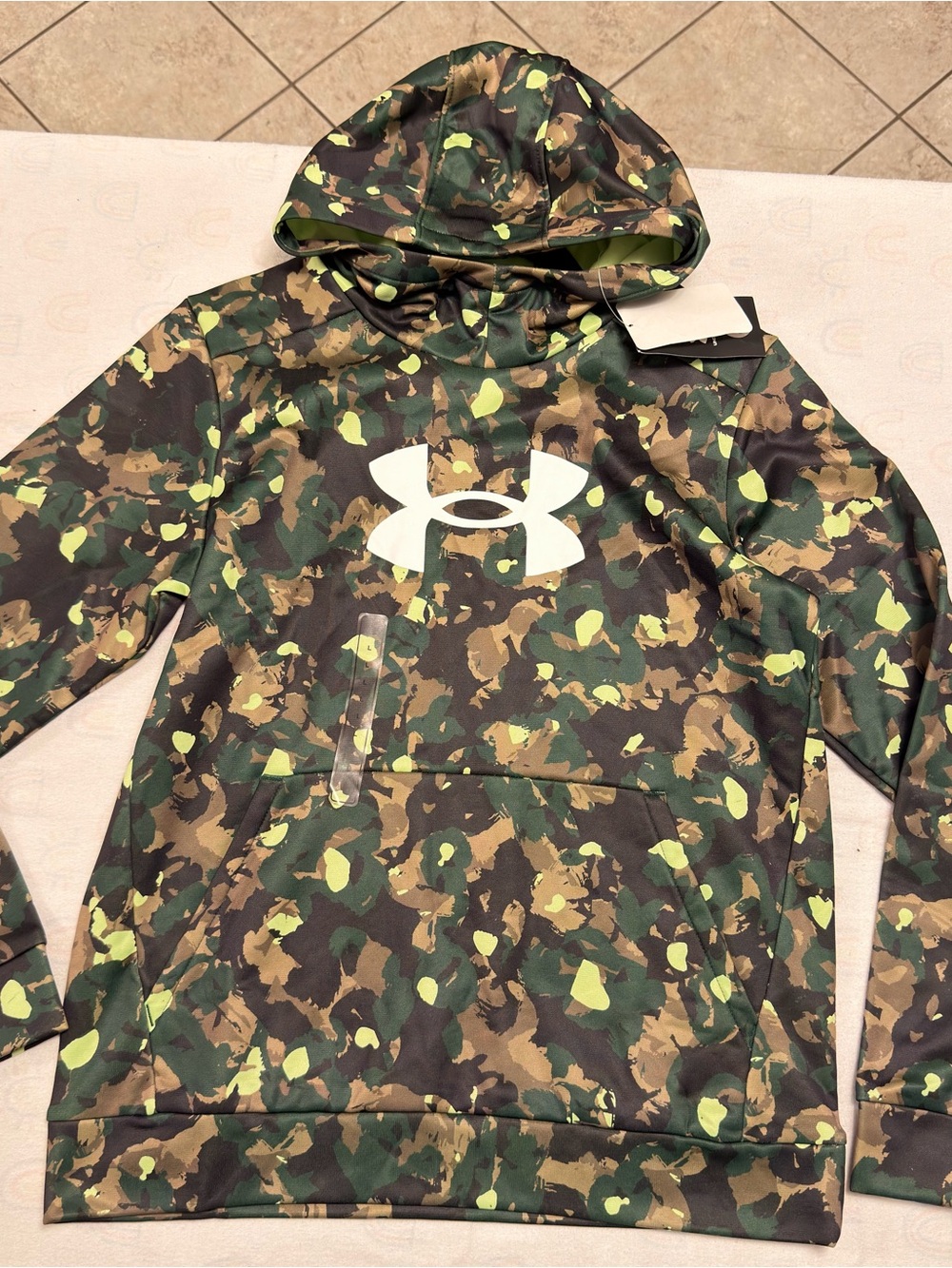 Under Armour Green & Brown Camo Hoodie with White Logo